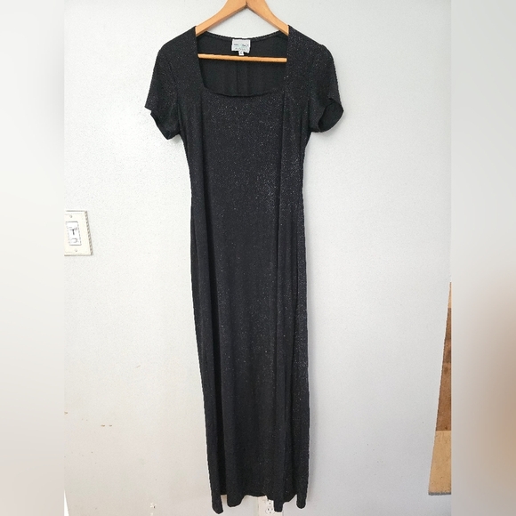 Vtg Delta Burke Y2k Sparkly Maxi Dress Gown Black Square Neck Sz S Girly - Picture 1 of 14